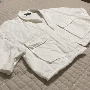 White Zara Button down - Military Crop Small